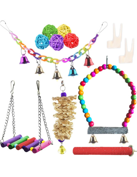 Paquete de 12 artículos para aves SunGrow - Columpios y perchas Paquete de 12 artículos para aves SunGrow - Columpios y perchas