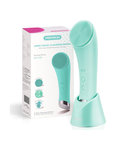 Cepillo Facial de Silicona PRITECH Recargable Verde con Calentamiento Cepillo Facial de Silicona PRITECH Recargable Verde con Calentamiento