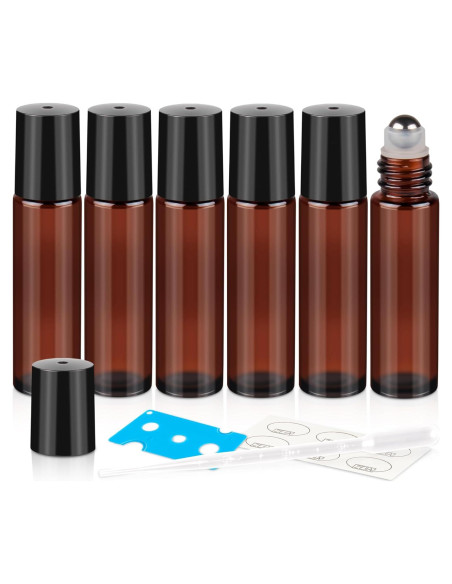 Set de 6 Botellas de Rodillo 10ml ZEJIA Vidrio Ámbar Set de 6 Botellas de Rodillo 10ml ZEJIA Vidrio Ámbar