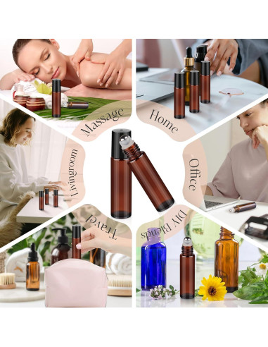Set de 6 Botellas de Rodillo 10ml ZEJIA Vidrio Ámbar