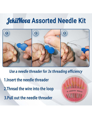 Kit de Agujas de Coser a Mano JekiiNova 30 Piezas Ojo Grande