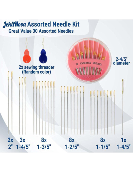 Kit de Agujas de Coser a Mano JekiiNova 30 Piezas Ojo Grande Kit de Agujas de Coser a Mano JekiiNova 30 Piezas Ojo Grande