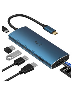 Hub USB C AorZ 7 en 1 HDMI 4K, 3 USB 3.0, Carga 100W