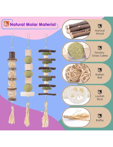 Juguetes de Masticar para Conejos Bissap 3 PCS Naturales Juguetes de Masticar para Conejos Bissap 3 PCS Naturales