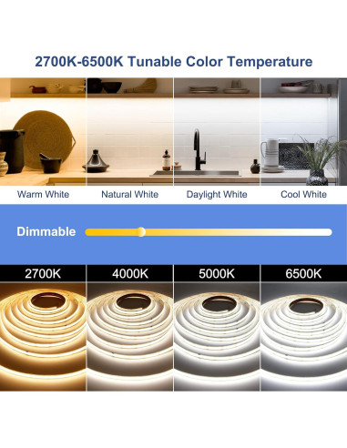 Tira de Luz LED COB Dimmable 2m AXMOTUT 2700K-6500K 24V