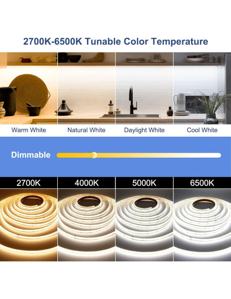 Tira de Luz LED COB Dimmable 2m AXMOTUT 2700K-6500K 24V Tira de Luz LED COB Dimmable 2m AXMOTUT 2700K-6500K 24V