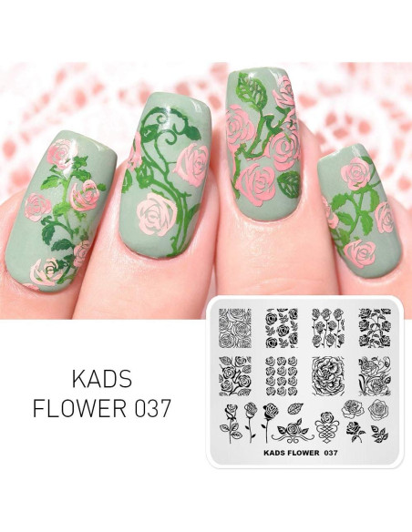 Plantilla de Estampado de Uñas KADS FL037 Flores 7.99x6.99cm Plantilla de Estampado de Uñas KADS FL037 Flores 7.99x6.99cm