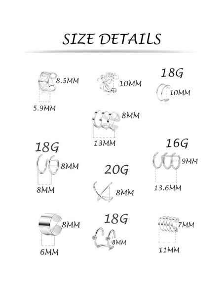 Aretes Clip Tornito 10 Pares Acero Inoxidable Ajustables Aretes Clip Tornito 10 Pares Acero Inoxidable Ajustables
