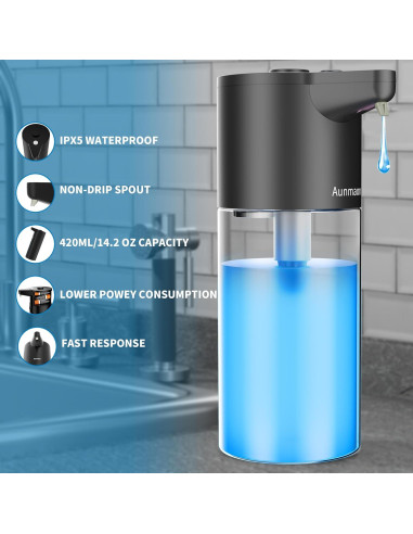 Dispensador de Jabón Automático Aunmaon Negro Mate 2.5ml