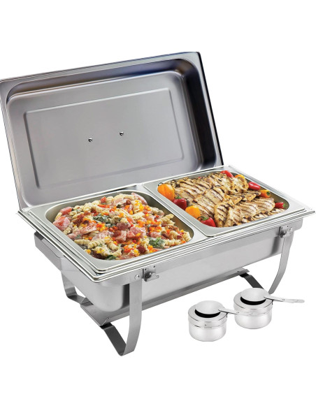 Juego de Buffet Sterno Acero Inoxidable 8 Cuartos + Gel Etanol 6 Latas Juego de Buffet Sterno Acero Inoxidable 8 Cuartos + Gel Etanol 6 Latas