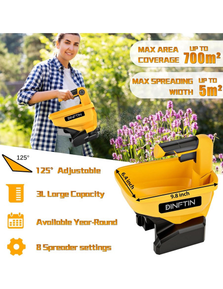 Esparcidor de Semillas a Batería Dinftin 3L Compatible Dewalt Esparcidor de Semillas a Batería Dinftin 3L Compatible Dewalt