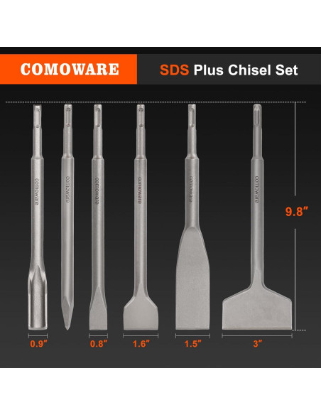 Juego de Cinceles SDS Plus COMOWARE 6 Piezas Acero 40Cr Juego de Cinceles SDS Plus COMOWARE 6 Piezas Acero 40Cr