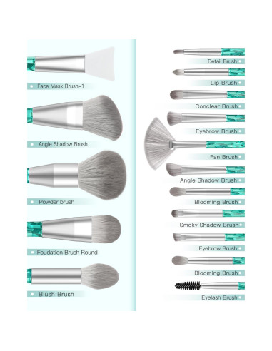 Juego de Brochas de Maquillaje BESTOPE PRO 16 Pcs Cristal