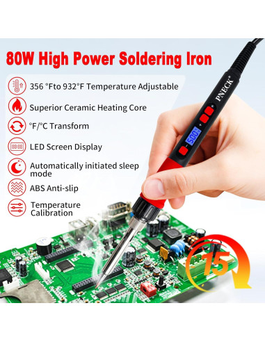 Kit de Soldador PNECK 909DR 80W Pantalla LCD Temperatura 180-500C