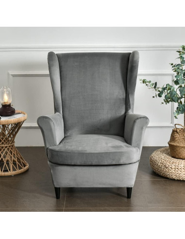 Funda de Sillón con Alas MIFXIN 2 Piezas Terciopelo Gris