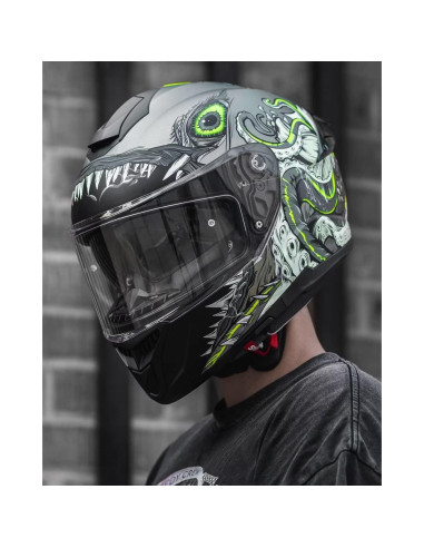 ILM Casco de Moto Doble Visor Modelo 861A Verde Profundo Mar XXL