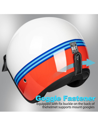 Casco Retro Abierto 3/4 Yesmotor 818 Blanco-Rojo 1.58 kg