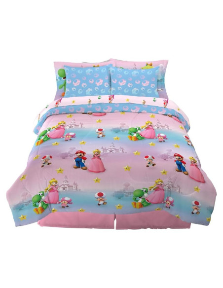 Juego de Cama Franco Super Mario 7 Piezas Queen Microfibra Juego de Cama Franco Super Mario 7 Piezas Queen Microfibra