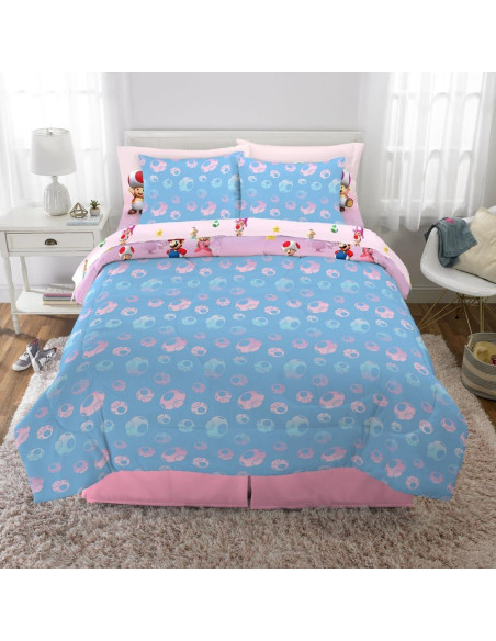 Juego de Cama Franco Super Mario 7 Piezas Queen Microfibra Juego de Cama Franco Super Mario 7 Piezas Queen Microfibra