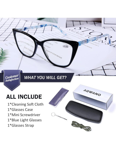Gafas de Lectura AQWANO Ojo de Gato 1.5x Anti Luz Azul