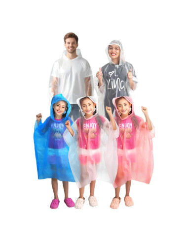 Ponchos Desechables Impermeables para Lluvia - Paquete Familiar 6 Unidades