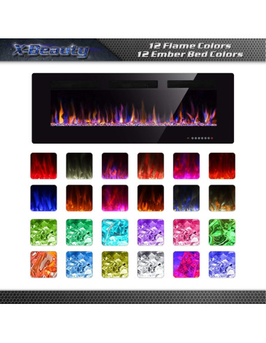 Chimenea eléctrica empotrada Xbeauty 30" 1500W LED negra