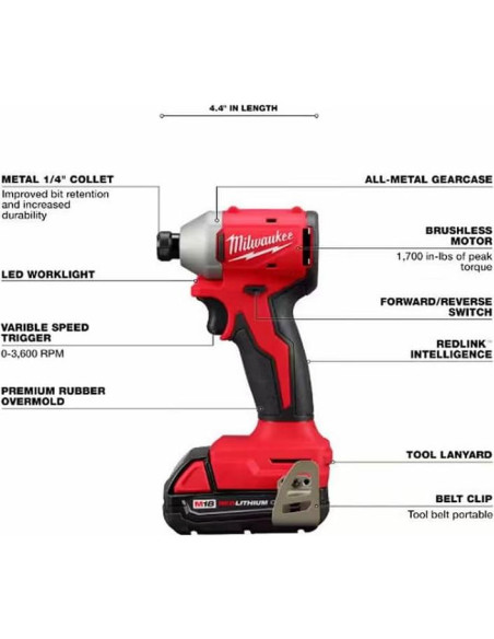 Destornillador de Impacto Milwaukee M18 18V Sin Escobillas Kit Destornillador de Impacto Milwaukee M18 18V Sin Escobillas Kit