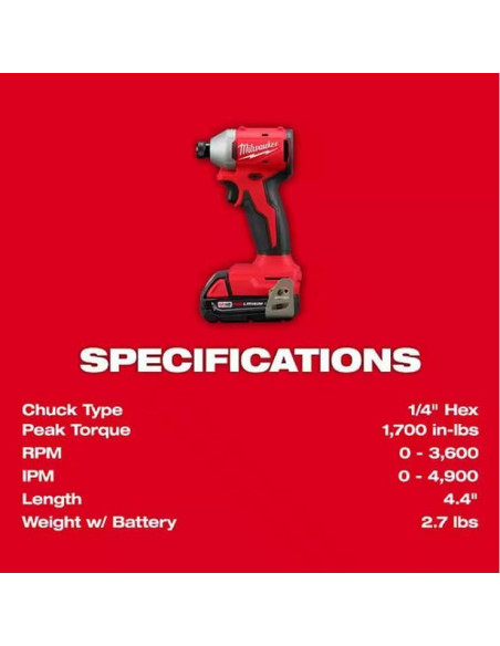 Destornillador de Impacto Milwaukee M18 18V Sin Escobillas Kit Destornillador de Impacto Milwaukee M18 18V Sin Escobillas Kit