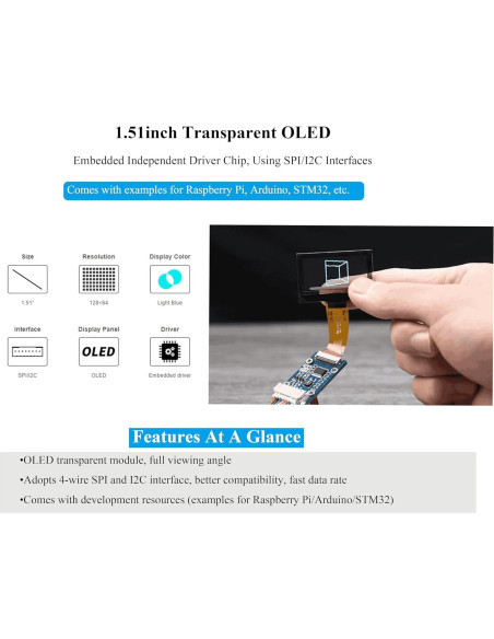 Pantalla OLED Transparente 1.51" UeeKKoo 128x64 SPI/I2C Pantalla OLED Transparente 1.51" UeeKKoo 128x64 SPI/I2C