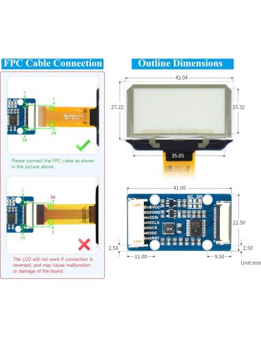 Pantalla OLED Transparente 1.51" UeeKKoo 128x64 SPI/I2C
