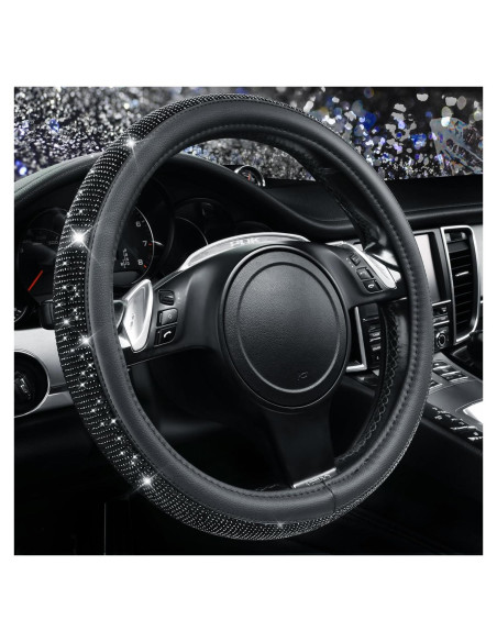 Funda de Volante de Cuero CAR PASS con Diamantes Negros 36-38 cm Funda de Volante de Cuero CAR PASS con Diamantes Negros 36-38 cm