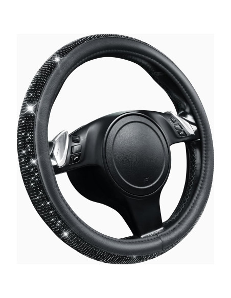 Funda de Volante de Cuero CAR PASS con Diamantes Negros 36-38 cm Funda de Volante de Cuero CAR PASS con Diamantes Negros 36-38 cm