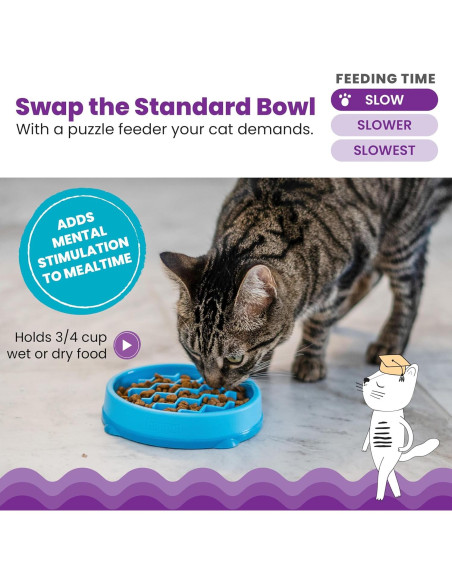 Tazón de Alimentación Lenta para Gatos Outward Hound Azul Tazón de Alimentación Lenta para Gatos Outward Hound Azul