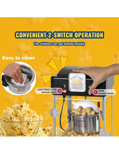 Máquina de Palomitas VEVOR 2.5 Oz 300W 4 QT Estilo Cine Negro