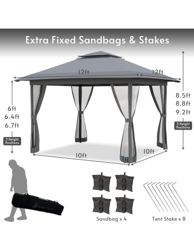 Gazebo Plegable 3.66x3.66m Rotihom con Mosquitera y Protección UV