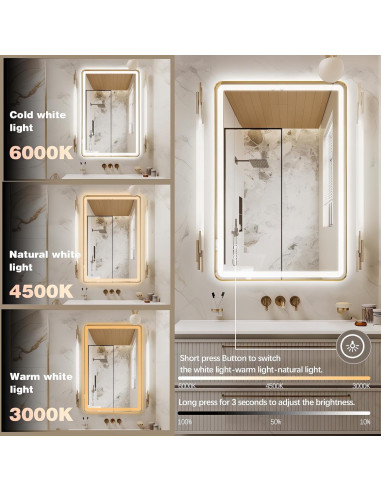 Espejo de Baño LED TheiaMo 36x28" Dorado Anti-Niebla