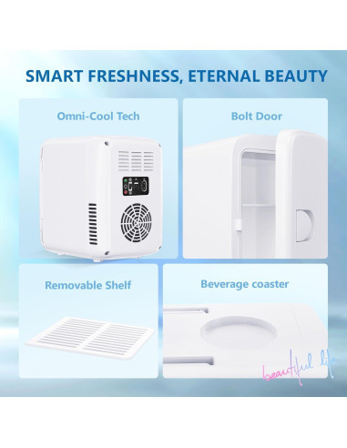 Mini Refrigerador EUHOMY 4L Blanco Portátil para Comida y Bebidas