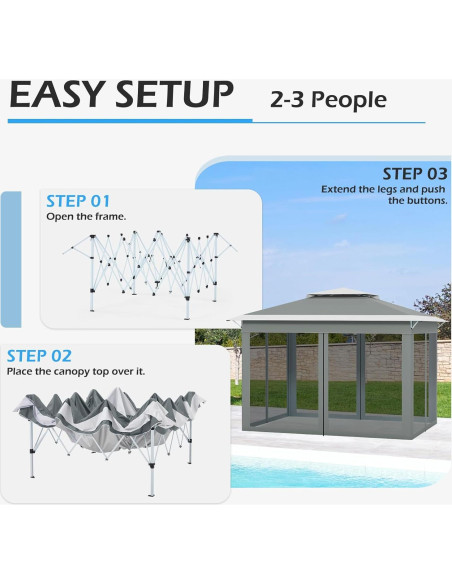 Carpa Pop Up ECOTOUGE 3x3m Gris-Blanco Resistente al Agua Carpa Pop Up ECOTOUGE 3x3m Gris-Blanco Resistente al Agua
