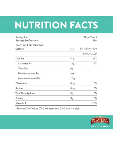 Aceite de Semilla de Uva 100% Pompeian 1925g Sabor Ligero