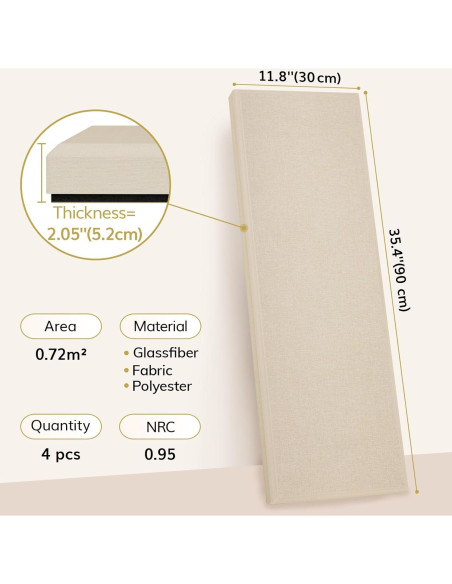Panel Acústico TONOR 4 PCS Beige 90x30x6 cm Aislante Panel Acústico TONOR 4 PCS Beige 90x30x6 cm Aislante