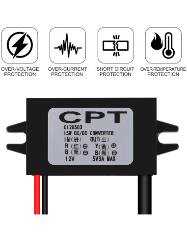 Convertidor DC a DC 12V 24V a 5V 3A AITRIP USB Adaptador