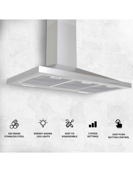 Campana Extractora de Pared Tieasy 91 cm Acero Inoxidable 450 CFM Campana Extractora de Pared Tieasy 91 cm Acero Inoxidable 450 CFM