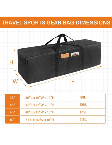 Bolsa de Deporte Grande TONINT 114.3x30.5x33 cm Resistente Agua