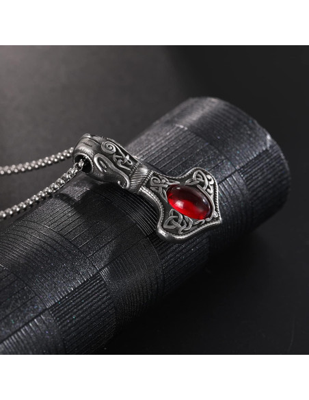 Collar Vikingos Martillo de Thor TURTLEDOVE con Cabochón Rojo Collar Vikingos Martillo de Thor TURTLEDOVE con Cabochón Rojo