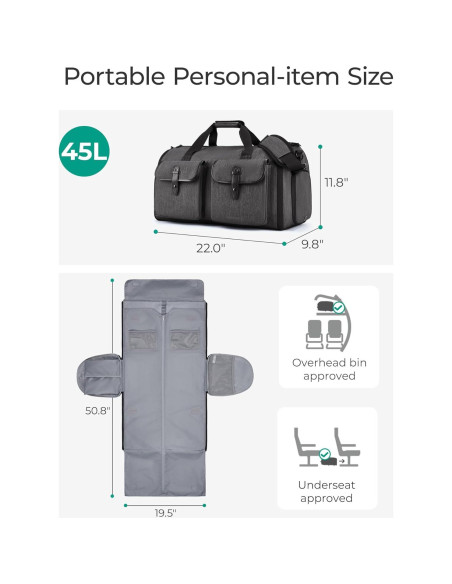 Bolsa de Ropa Duffle BAGSMART 2 en 1 Negra 45L Bolsa de Ropa Duffle BAGSMART 2 en 1 Negra 45L