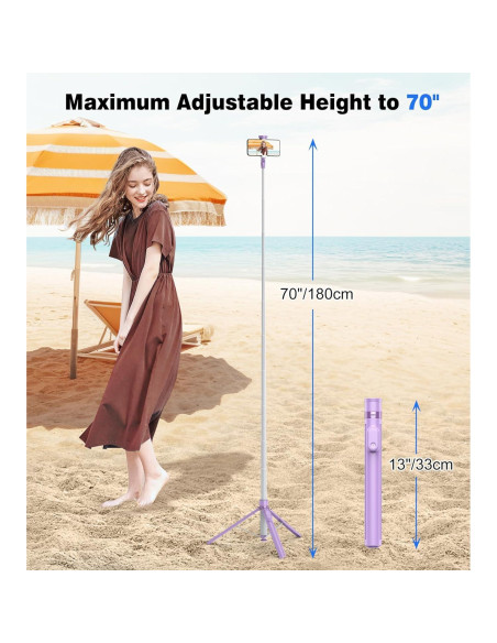 Trípode Automático TONEOF 70" para Teléfono Celular Púrpura Trípode Automático TONEOF 70" para Teléfono Celular Púrpura