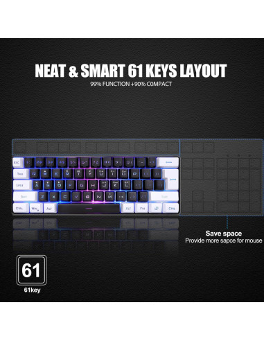 Teclado Gaming Mecánico RGB Mini Yanmis 61 Teclas Ergonómico