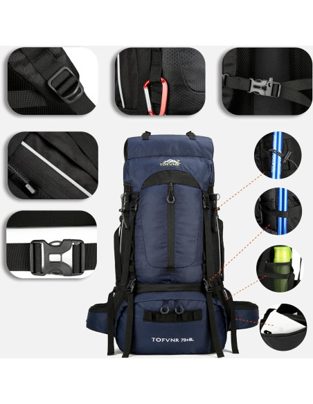 Mochila de Senderismo Blackpongo 75L Resistente al Agua Azul Mochila de Senderismo Blackpongo 75L Resistente al Agua Azul