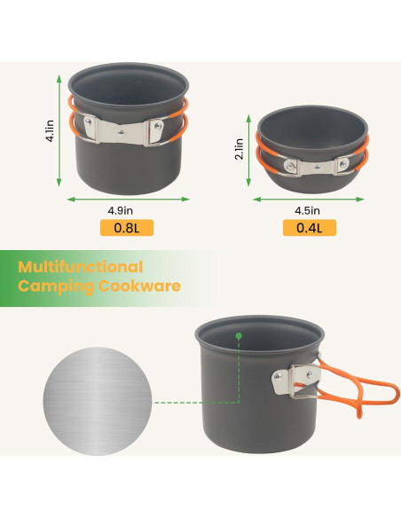 Juego de Utensilios de Cocina GEEKHOM para Camping 0.8L Juego de Utensilios de Cocina GEEKHOM para Camping 0.8L