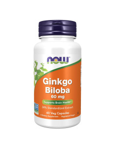 Suplemento Ginkgo Biloba NOW 60 mg 60 Cápsulas Veganas